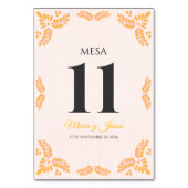 Talavera Yellow Floral Minimalist Spanish Wedding テーブルナンバー (正面)