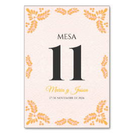 Talavera Yellow Floral Minimalist Spanish Wedding テーブルナンバー