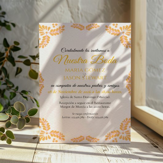 Talavera Yellow Floral Minimalist Spanish Wedding 招待状