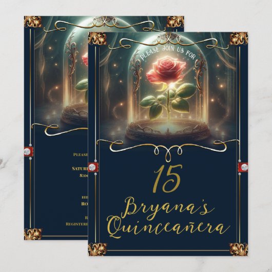 Tale as old as Time EnchantedバラQuinceanera 招待状 (正面/裏面)