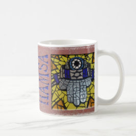 Talisおよび悪のまなざしが付いている黄色い白熱銀Hamsa コーヒーマグカップ
