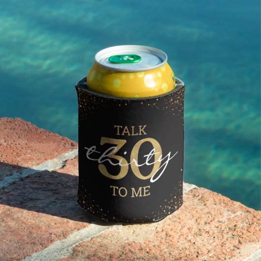 talk 30 to me,30th birthday gold black glitter  缶クーラー (インサイチュ プール)