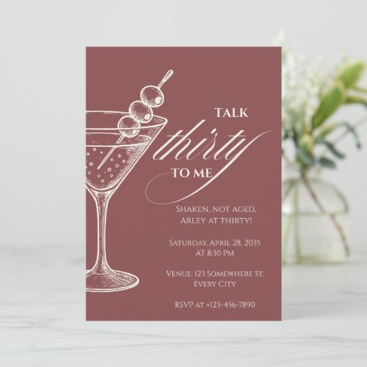 Talk 30 to Me Minimalist Martini 30th Birthday 招待状 (スタンド正面)