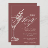 Talk 30 to Me Minimalist Martini 30th Birthday 招待状 (正面/裏面)