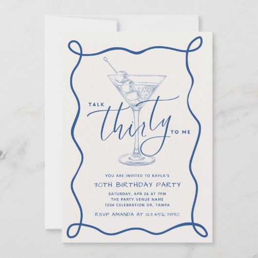 Talk 30 To Me Whimsical Doodle Art 30th Birthday 招待状 (正面)