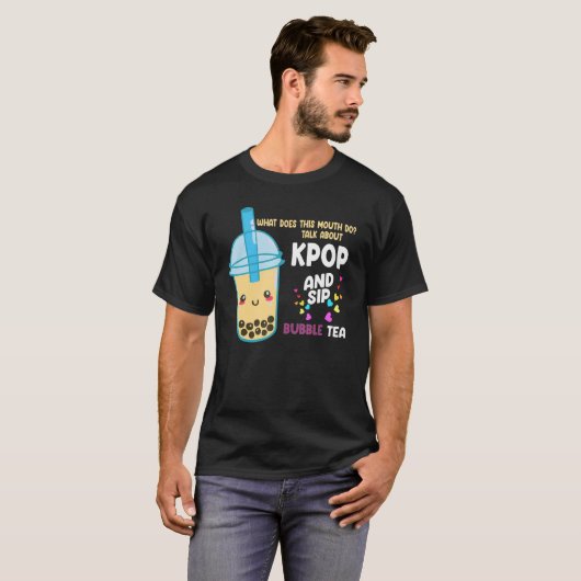 talk about kpop and sip bubble tea Kpop merch Tシャツ (正面フル)