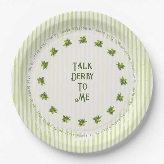 Talk Derby To Me Mint Julep Green Striped ペーパープレート (正面)