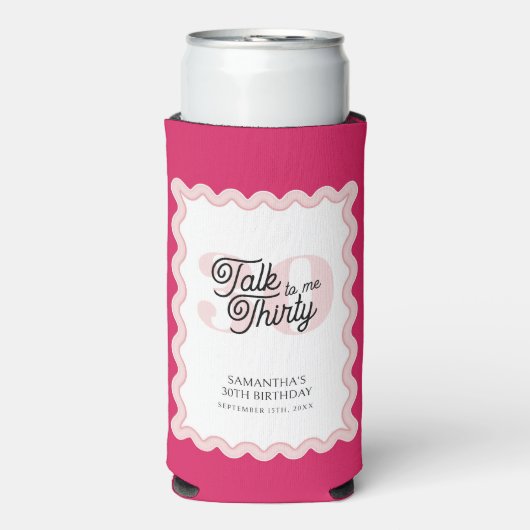 Talk Thirty to meピンク曲線レトロ30th誕生日 スリム缶クーラー (Seltzer正面)