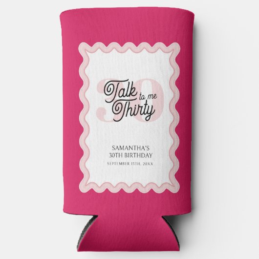 Talk Thirty to meピンク曲線レトロ30th誕生日 スリム缶クーラー (正面)