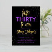 Talk Thirty To Me ヒョウ柄 パープル ゴールド 30歳 箔招待状 (立ち正面)