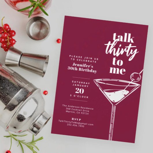 Talk Thirty To Me 30th Martini Birthday Party 招待状