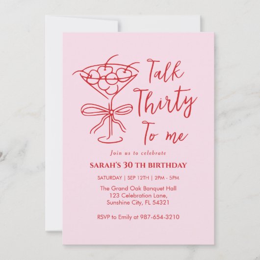 Talk Thirty To Me Birthday girl Party Invitation, 招待状 (正面)