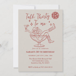 Talk Thirty To Me Birthday  retro girl Party  招待状