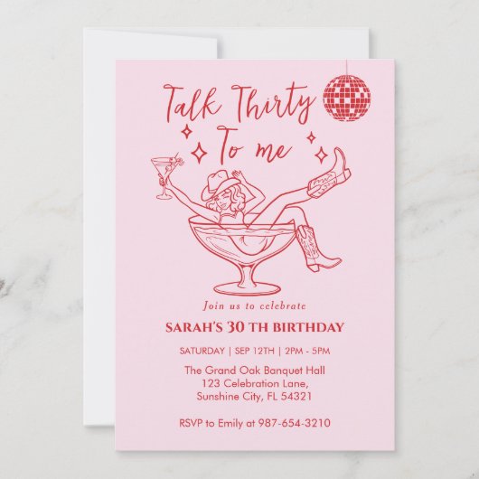 Talk Thirty To Me Birthday  retro girl Party  招待状 (正面)