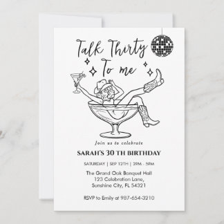 Talk Thirty To Me Birthday  retro girl Party  招待状