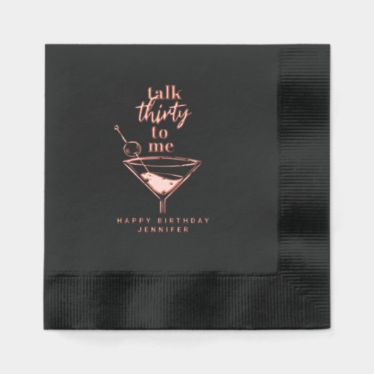Talk Thirty To Me Black 30th Birthday Party 箔ナプキン (正面)