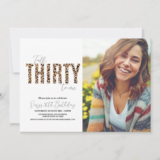 Talk Thirty to Me Leopardフォトウーメン誕生日 招待状 (正面)