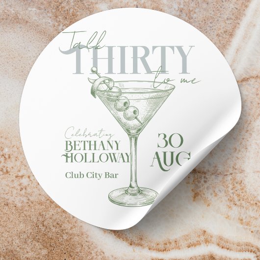 Talk Thirty To Me Martini Cocktail 30th Birthday ラウンドシール