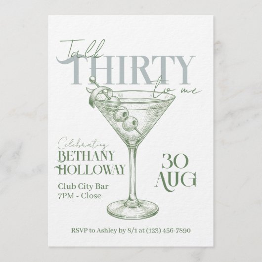 Talk Thirty To Me Martini Cocktail 30th Birthday 招待状 (正面)
