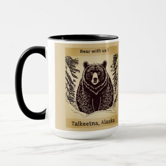 Talkeetna Alaska "Bear With Us"マグカップ マグカップ (左)