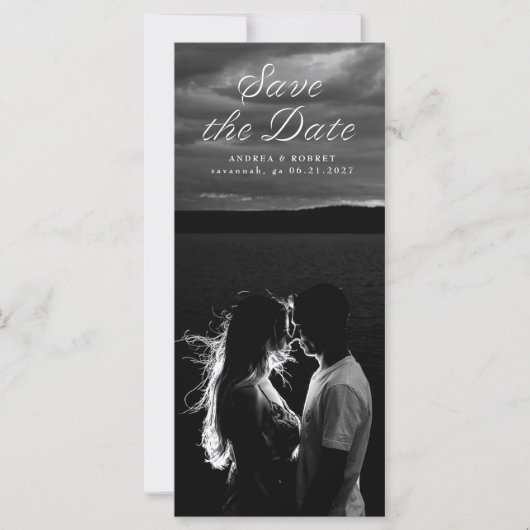 Tall Ribbon Script Save the Date Card (正面)
