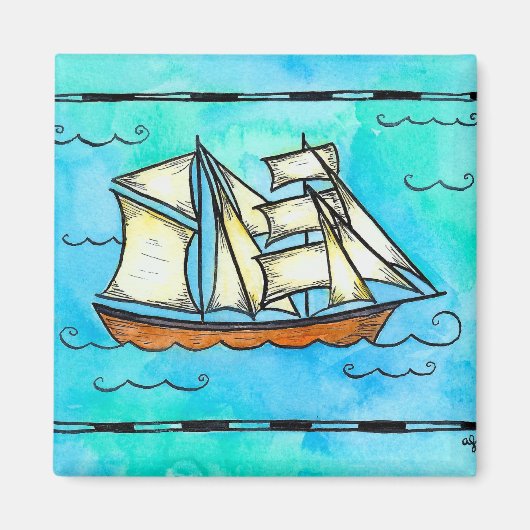 Tall Ship Magnet - Brigantine Pirate Ship マグネット (正面)
