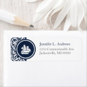 Tall Ships Navy Damask住所 シール (インサイチュ)