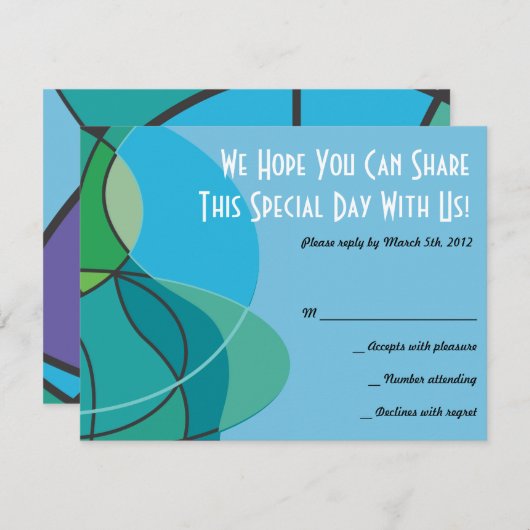 Tallisのバーの（ユダヤ教の）バル・ミツバーの応答カードを持つ抽象的な男の子 出欠カード (正面/裏面)