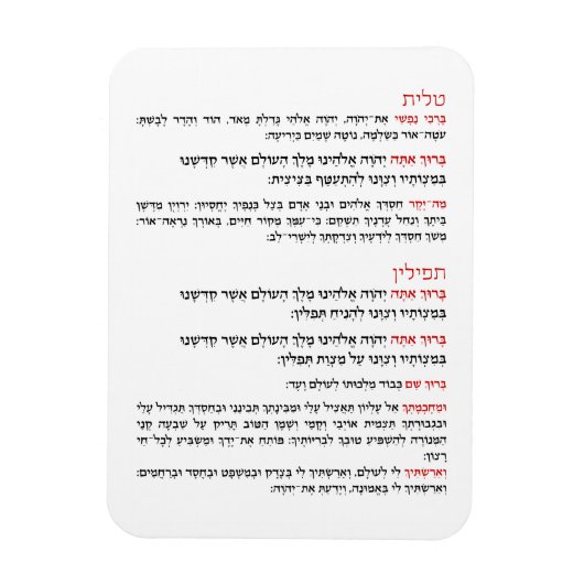 TallitとTefillinのヘブライ語恵み マグネット (縦)