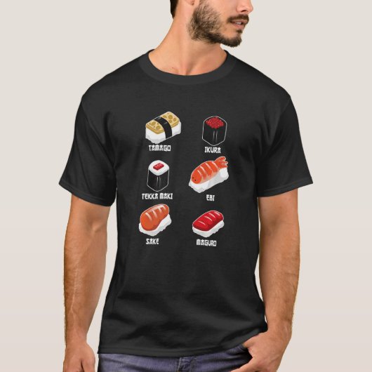 Tamago, Ikura, Ebi, Tekka Maki, Maguro, Sake Premi Tシャツ (正面)