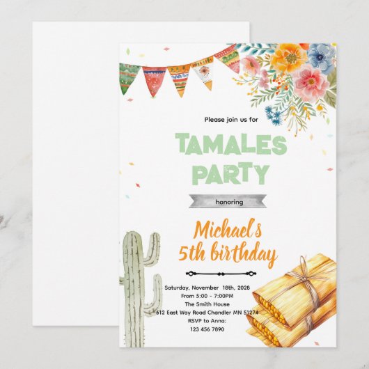 Tamale birthday party invitation 招待状 (正面/裏面)