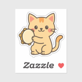 Tambourine Cat Joyful Art シール