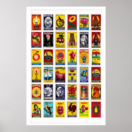 Tamil Matchbox Label Collage Print, Grid Poster ポスター (正面)