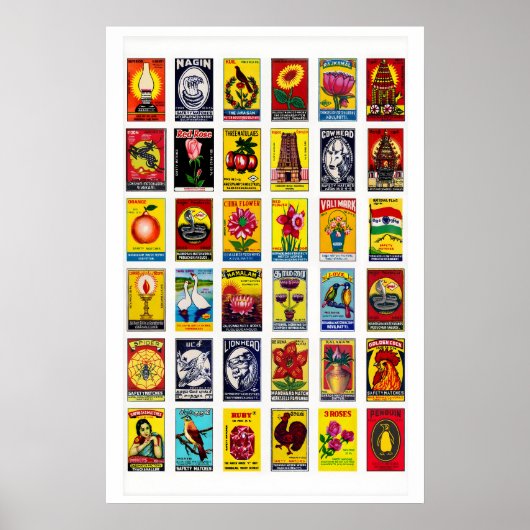 Tamil Matchbox Label Collage Print, Grid Poster ポスター (正面)
