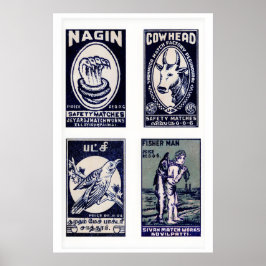 Tamil Matchbox Wall Art Vintage Blue Grid - Retro ポスター