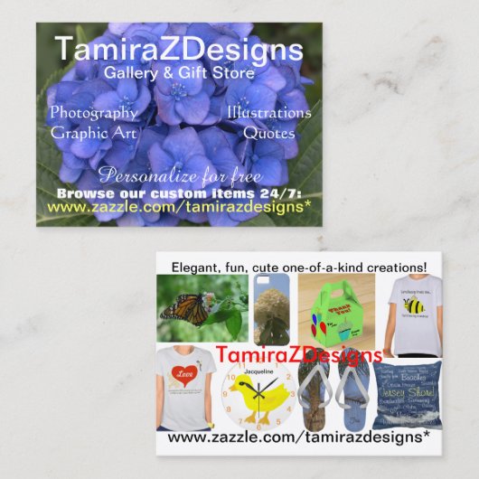 TamiraZDesigns ブルーハイドレンジア ビジネスカード (正面/裏面)