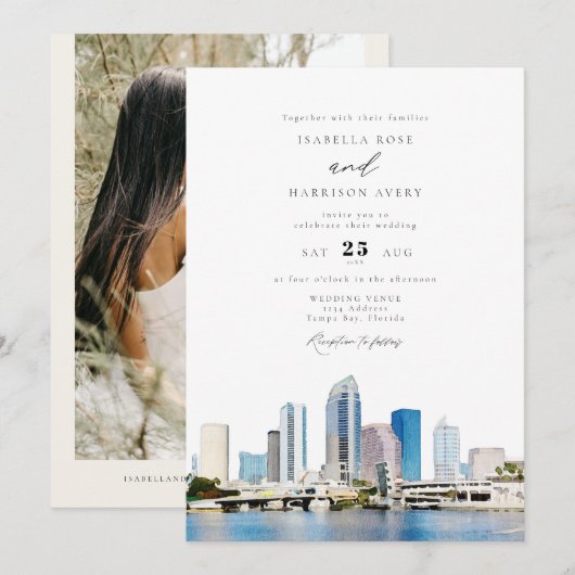 TAMPA BAY Florida Travel Destination Skyline 招待状 (正面/裏面)