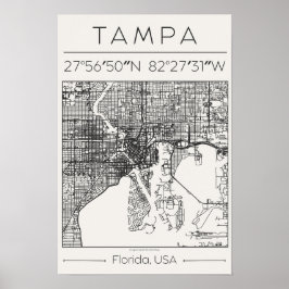 Tampa Florida Charcoal City Map Poster ModernUrban ポスター