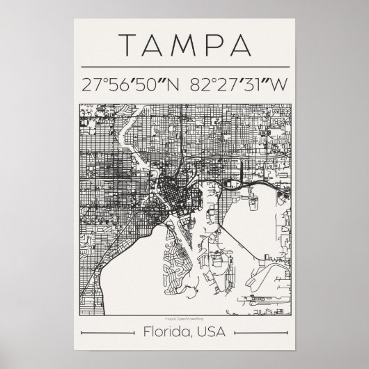 Tampa Florida Charcoal City Map Poster ModernUrban ポスター (正面)