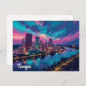 Tampa Florida Skyline Night Art ポストカード (正面/裏面)