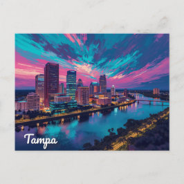 Tampa Florida Skyline Night Art ポストカード