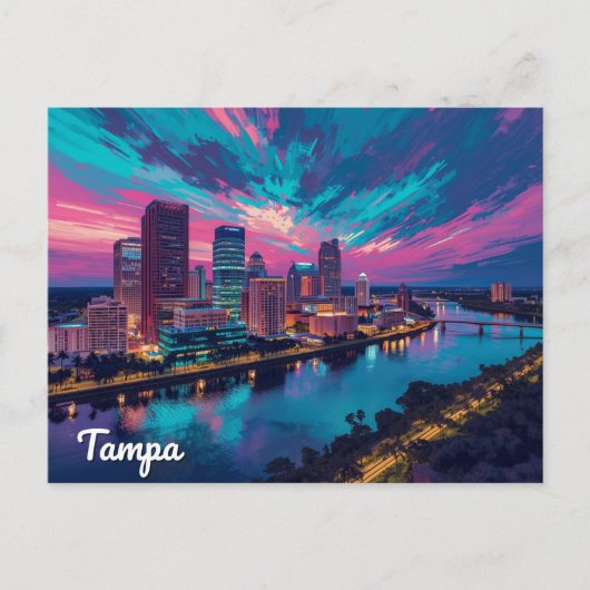 Tampa Florida Skyline Night Art ポストカード (正面)