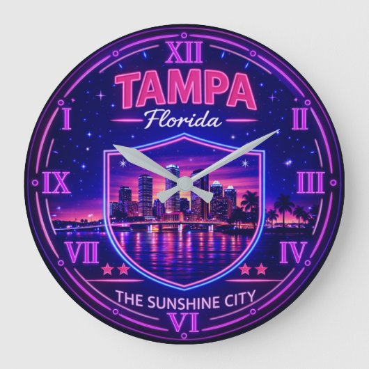 Tampa Florida Waterfront Skyline ラージ壁時計 (正面)