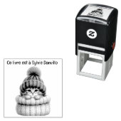 Tampon encreur en bois chat avec chapeau de laine. セルフインキングスタンプ (インサイチュ)