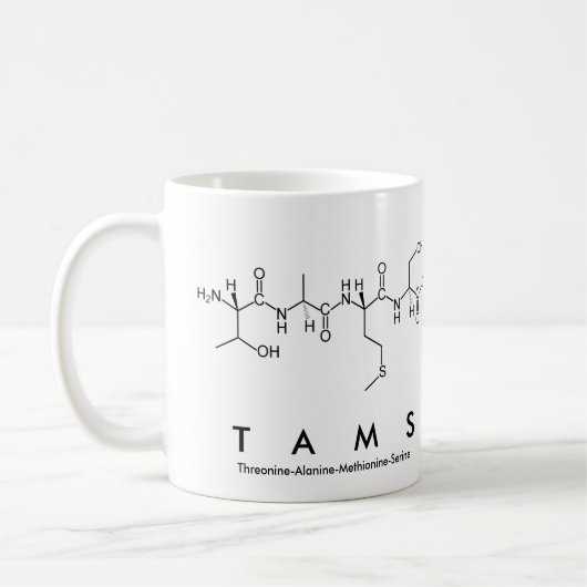 Tamsペプチド名mug コーヒーマグカップ (左)