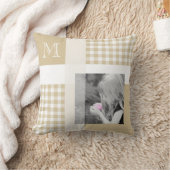 Tanあなたの写真を追加Gingham Brown モダン Monogram クッション (ブランケット)