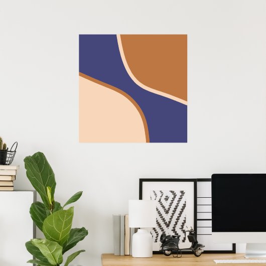 TanおよびBlueのミニマリスト旋回シェイプとエッジ ポスター (ホームオフィス)