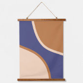 TanおよびBlueのミニマリスト旋回シェイプとエッジ 吊り下げ型タペストリー (正面)