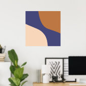 TanおよびBlueミニマリストの渦巻き形状 ポスター (ホームオフィス)