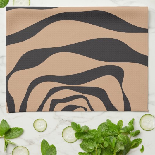 TanとBlackのEbbとFlow 4 キッチンタオル (折り畳み)